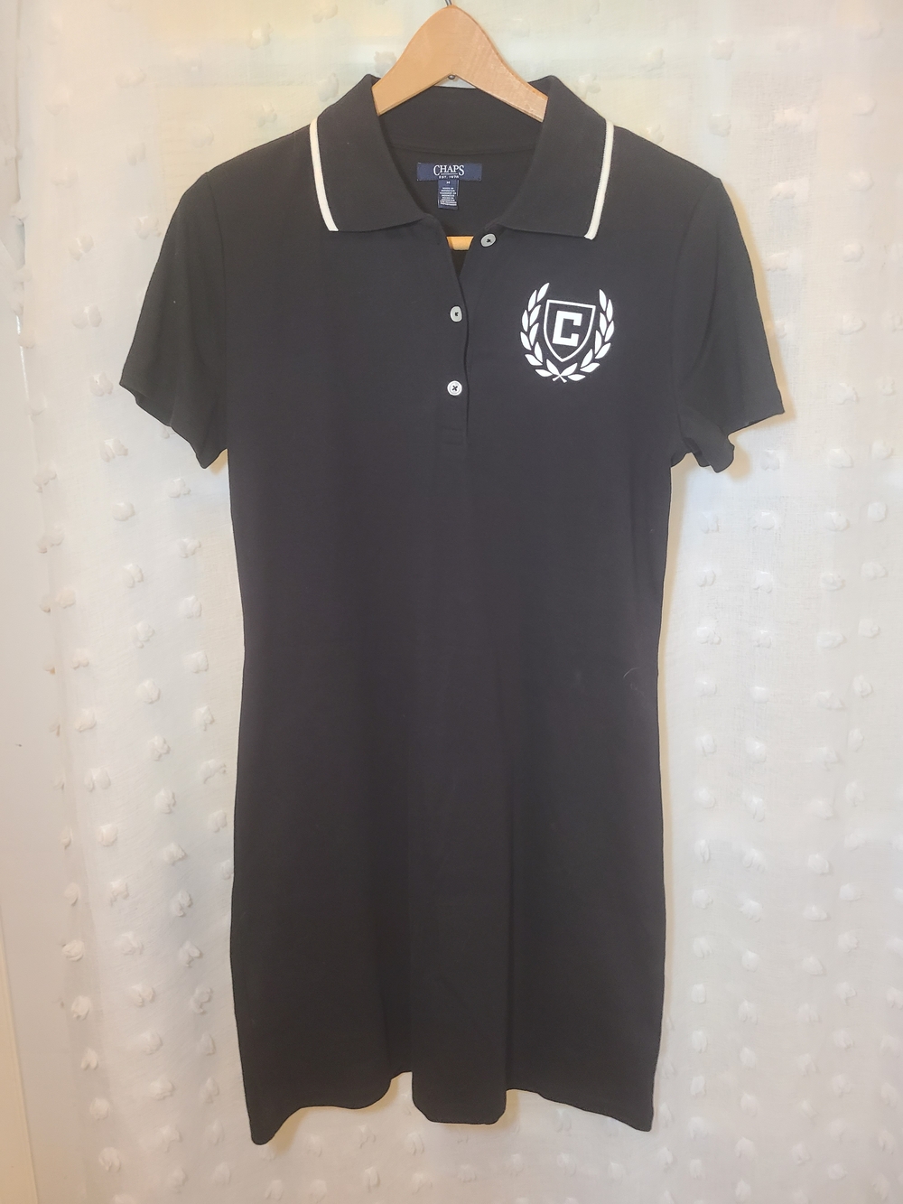 Chaps Black Polo Mini Dress with White Trim and Crest
